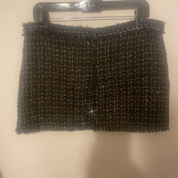 alice + olivia jalen black tweed glitter Chain Miniskirt size 12 - Picture 13 of 14